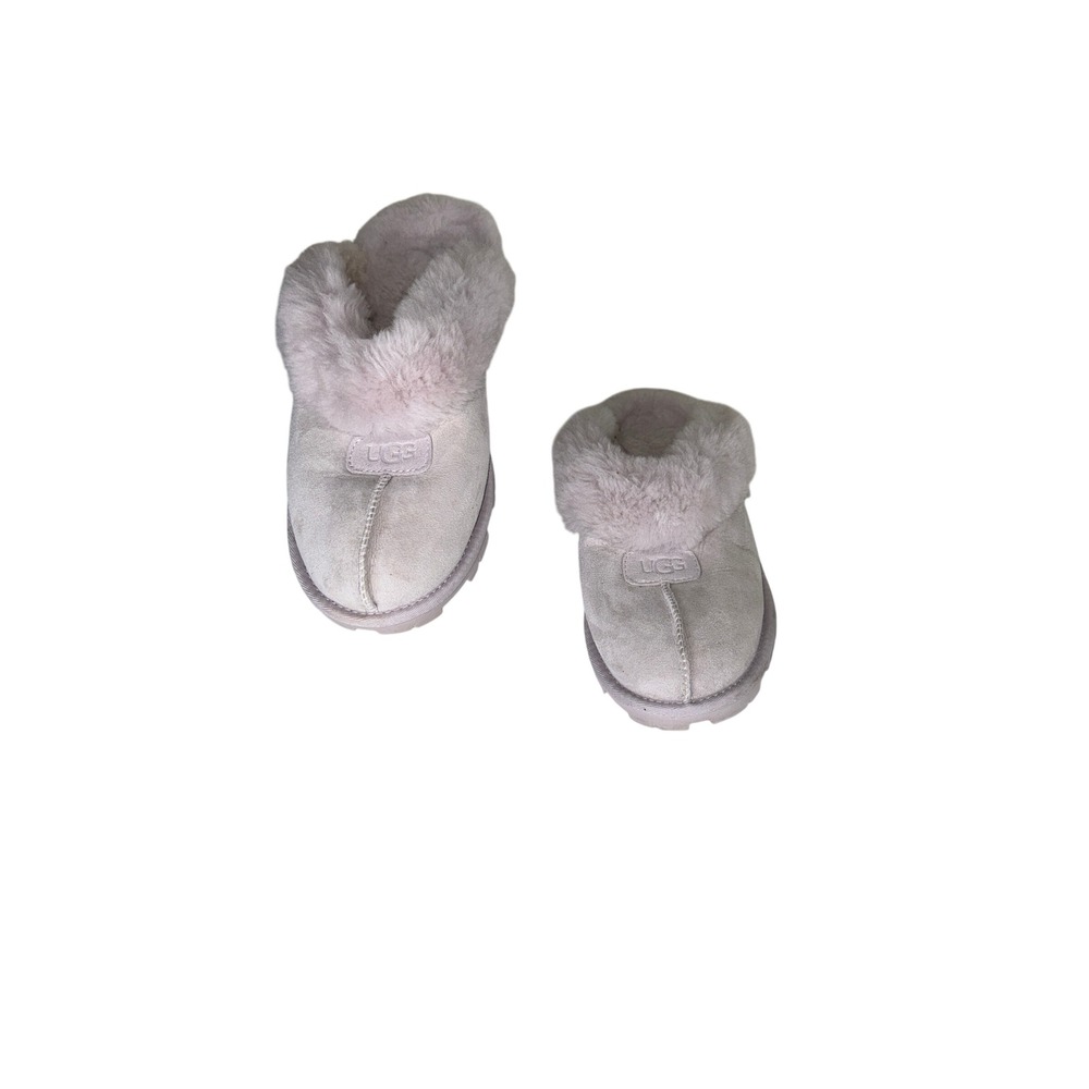 UGG Coquette Lavender Purple Suede Sheepskin Fur Slide Slippers Womens Size 10.5